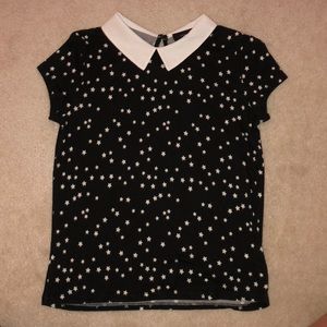 Black and white star top with collar